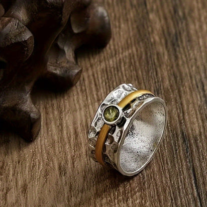 Green Stone Hammered Two-Tone Ring – view 2