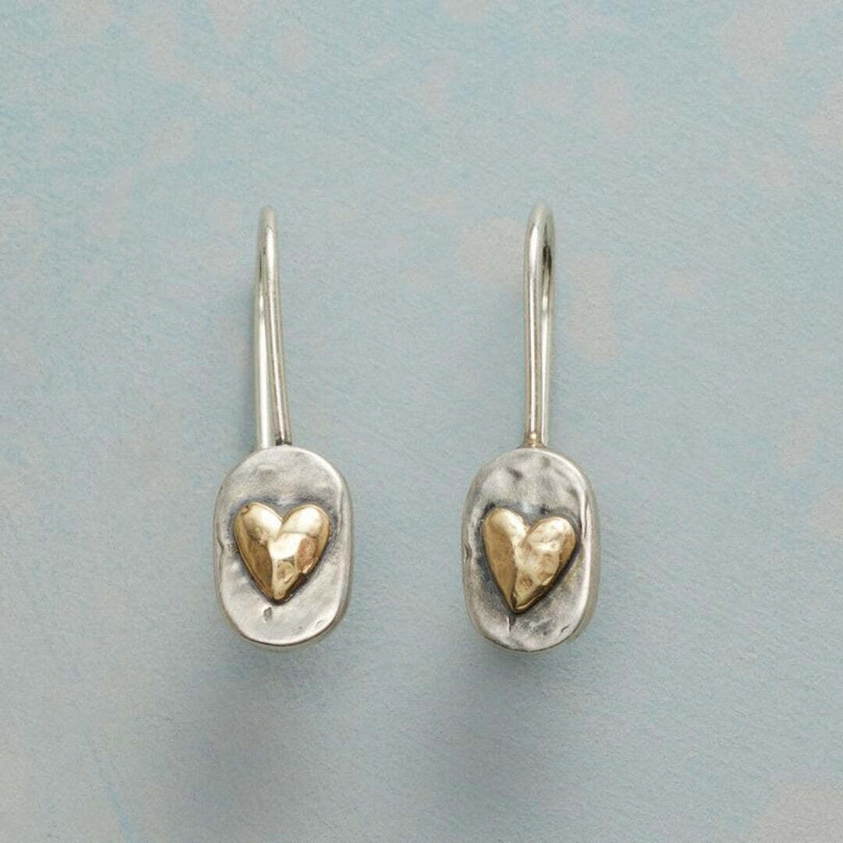 Hammered Heart Two-Tone Drop Earrings