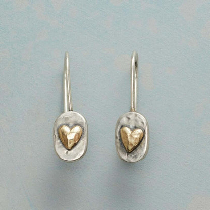 Hammered Heart Two-Tone Drop Earrings