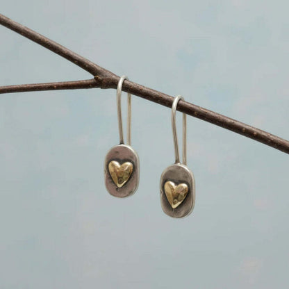 Hammered Heart Two-Tone Drop Earrings – view 2