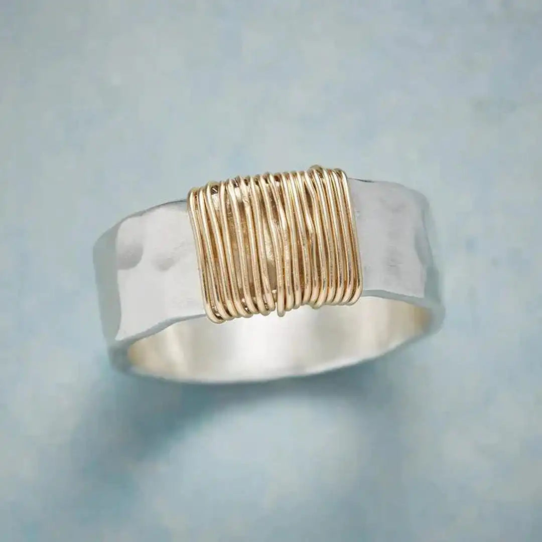 Hammered Two-Tone Wire Wrap Ring