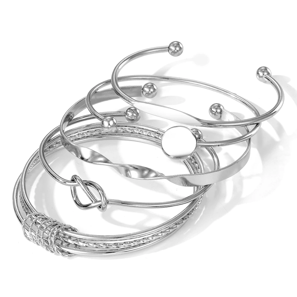 Knot Cuff Silver-Tone Bracelet Set