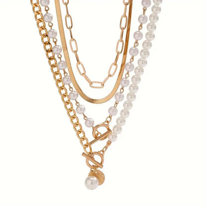 Layered Pearl Gold Necklace Set