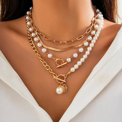 Layered Pearl Gold Necklace Set – view 2