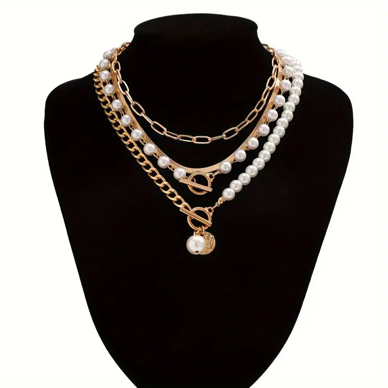 Layered Pearl Gold Necklace Set – view 3