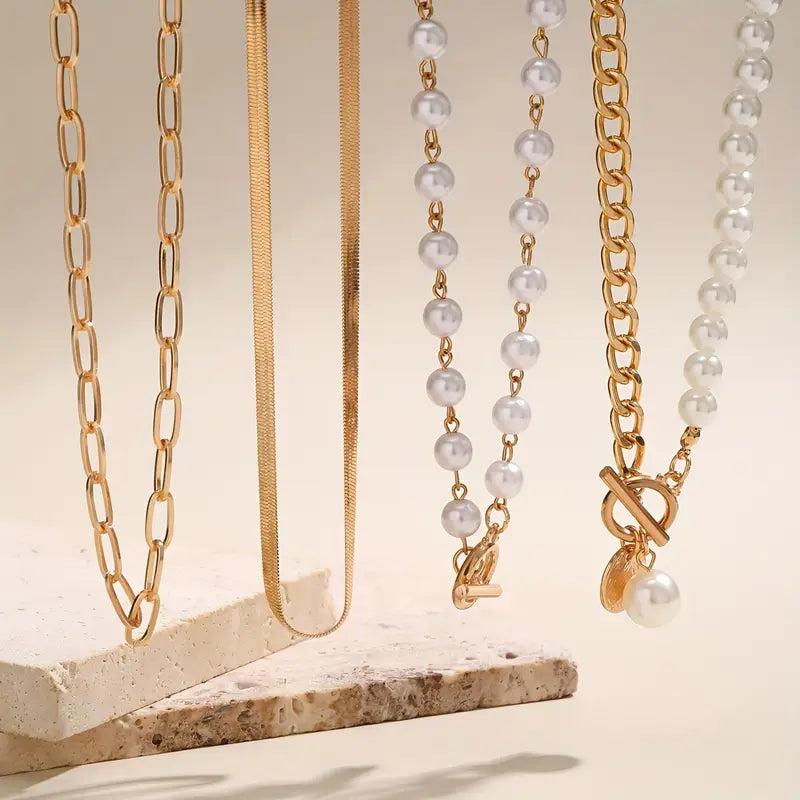 Layered Pearl Gold Necklace Set – view 4