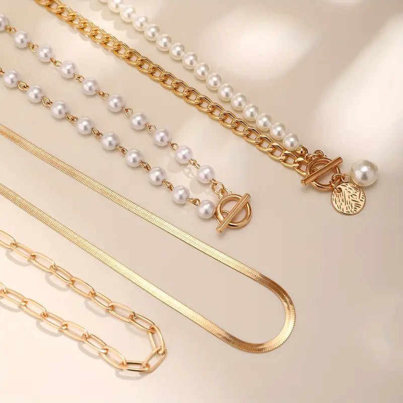 Layered Pearl Gold Necklace Set – view 5