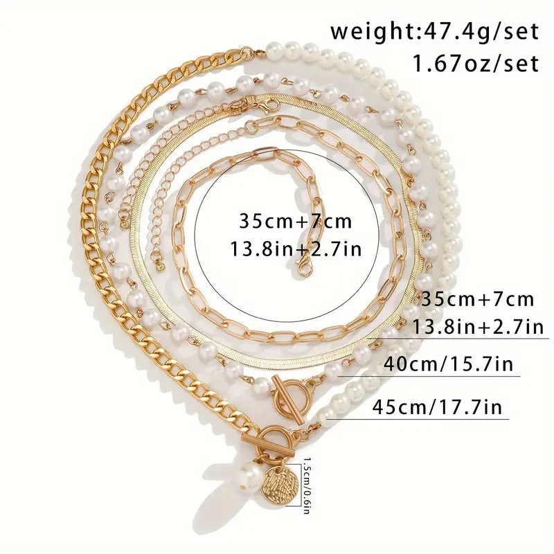 Layered Pearl Gold Necklace Set – view 7