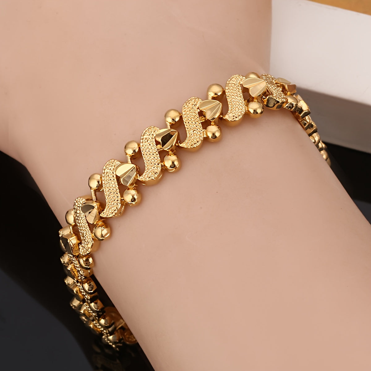 Ornate Wave Link Gold Bracelet – view 2