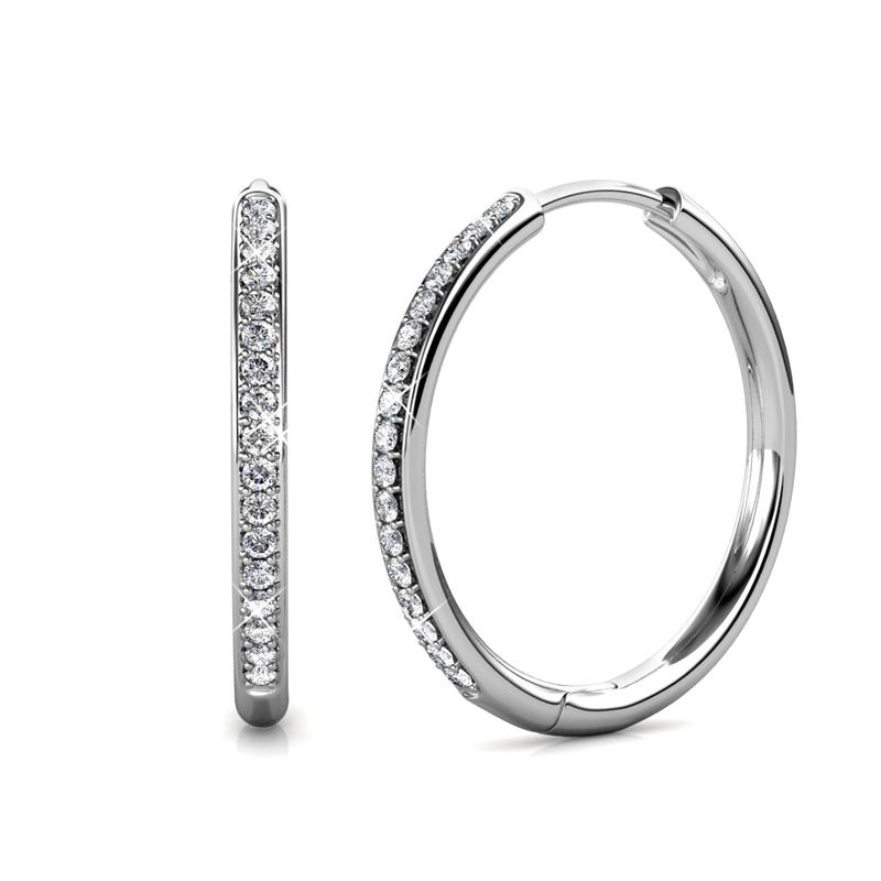 Pave Crystal Hoop Earrings – silver