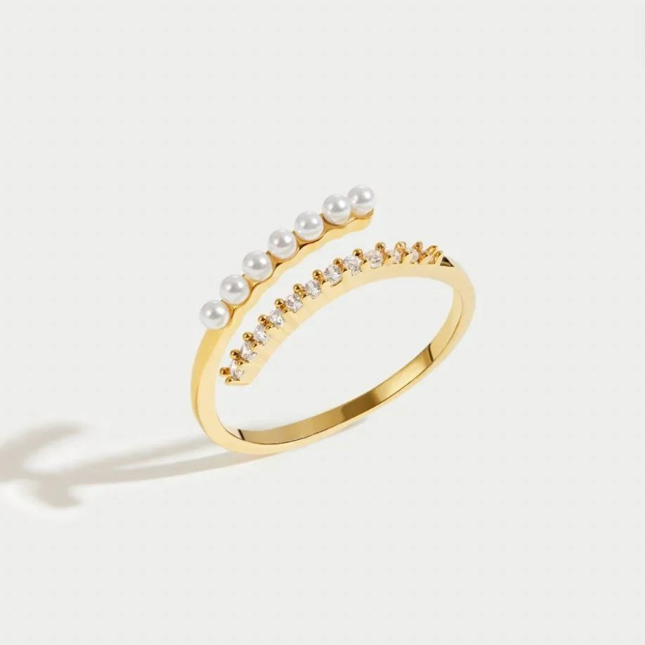 Pearl Crystal Wrap Gold Ring
