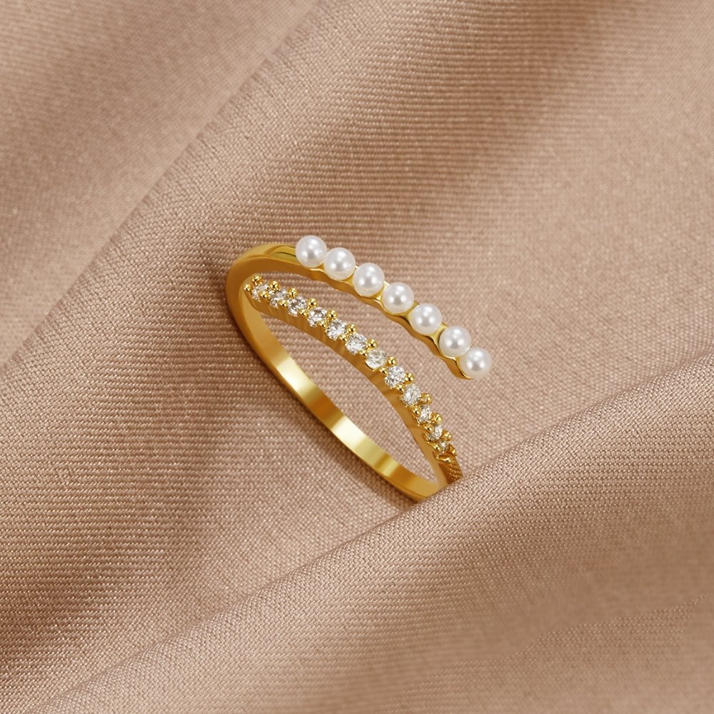 Pearl Crystal Wrap Gold Ring – view 2