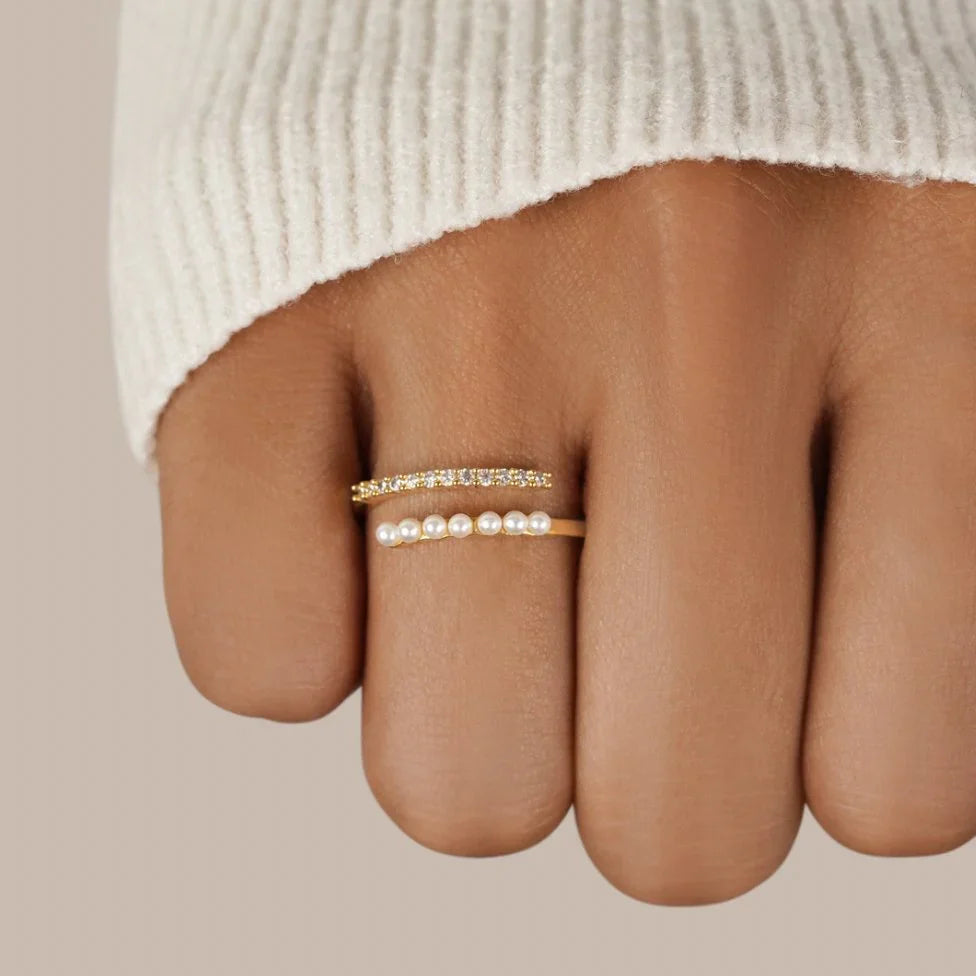 Pearl Crystal Wrap Gold Ring – view 3