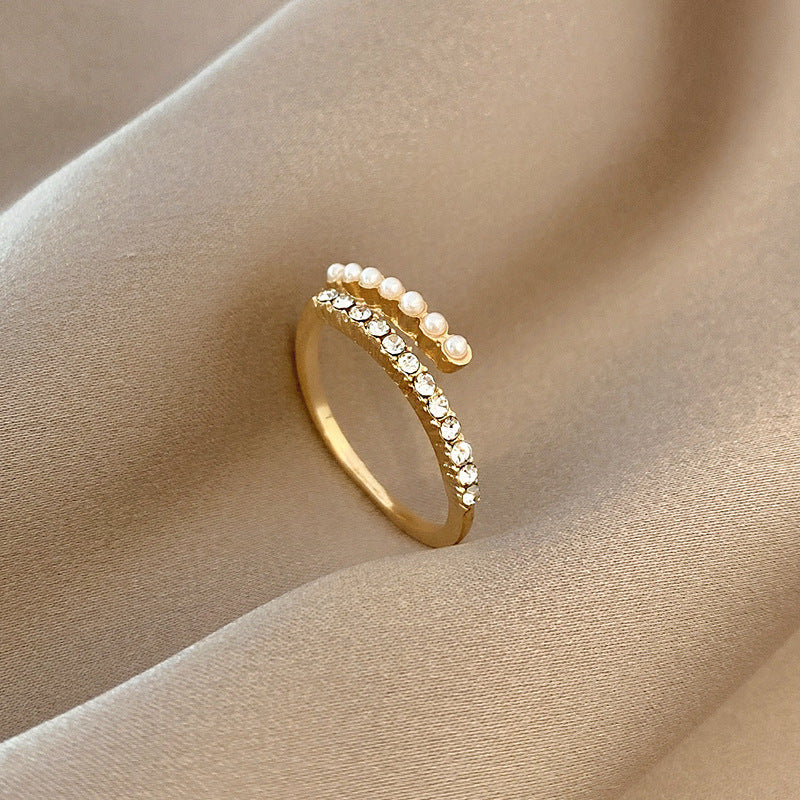 Pearl Crystal Wrap Gold Ring – view 4