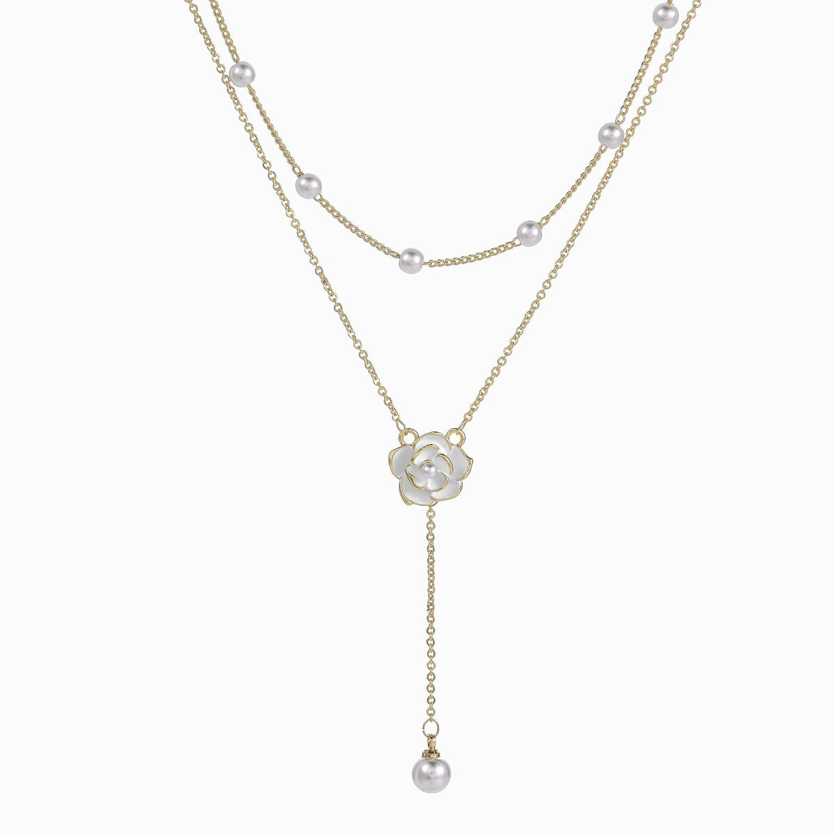 Pearl Flower Layered Gold Necklace