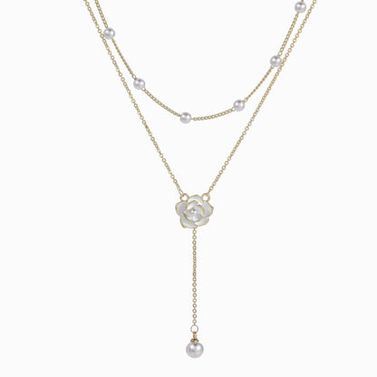 Pearl Flower Layered Gold Necklace