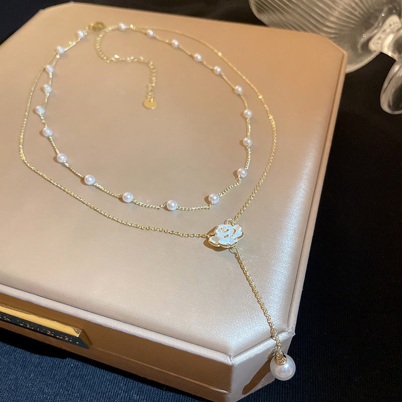 Pearl Flower Layered Gold Necklace – view 2