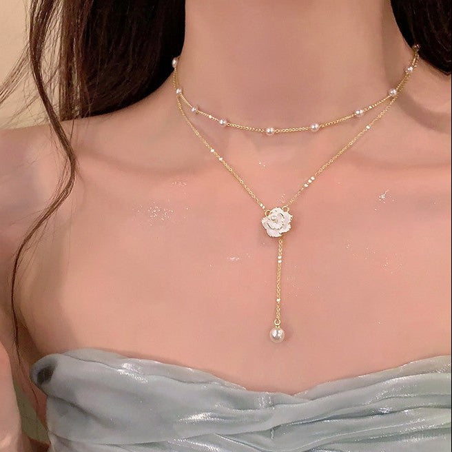 Pearl Flower Layered Gold Necklace – view 3