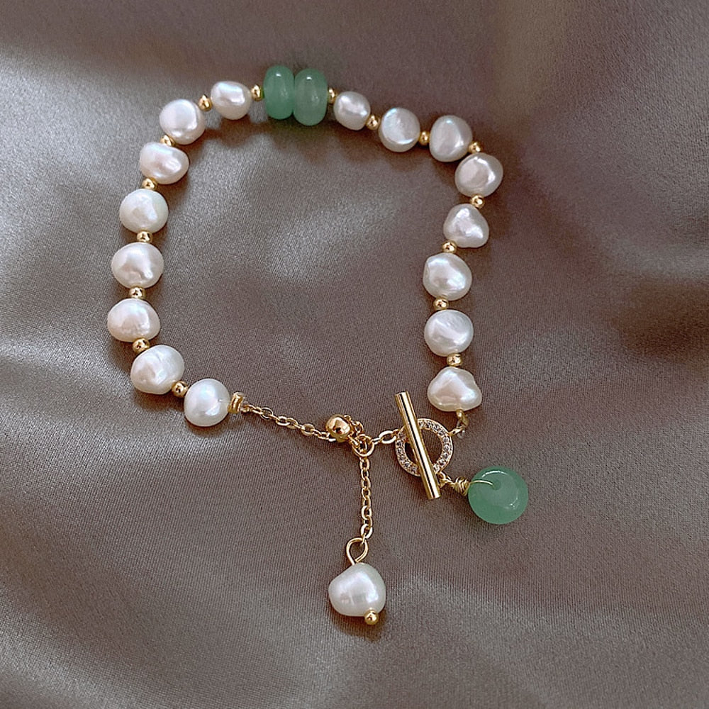 Pearl Green Charm Gold Bracelet