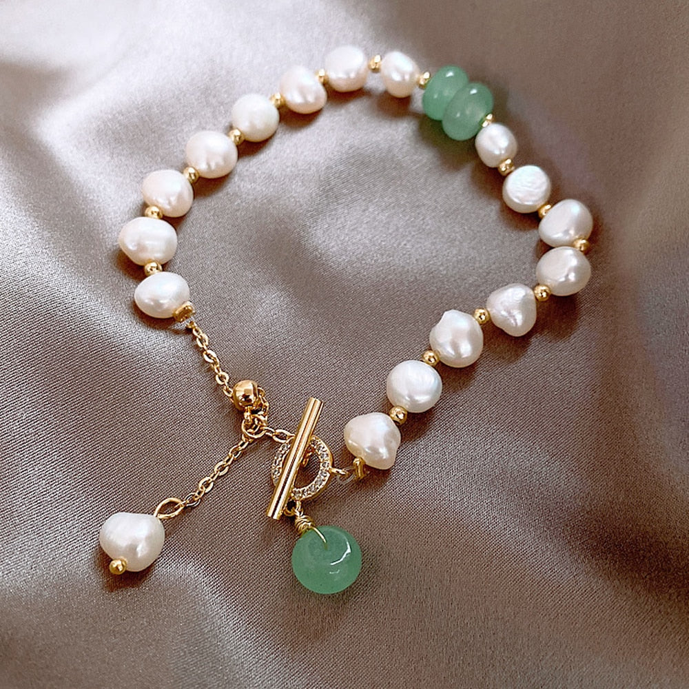 Pearl Green Charm Gold Bracelet – view 2