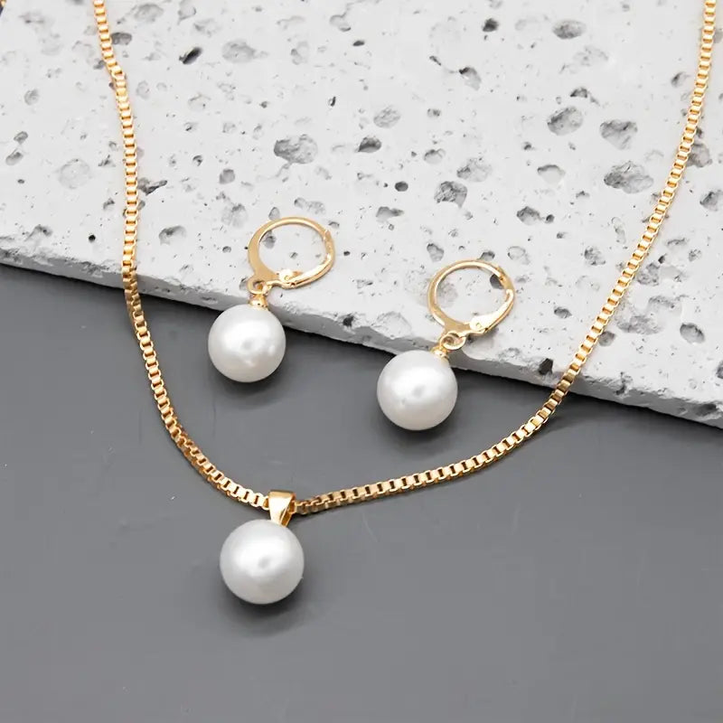Pearl Pendant Gold Necklace Set – view 2