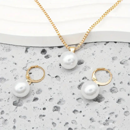 Pearl Pendant Gold Necklace Set – view 3