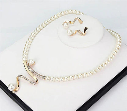 Pearl Ribbon Gold Necklace Set – view 2