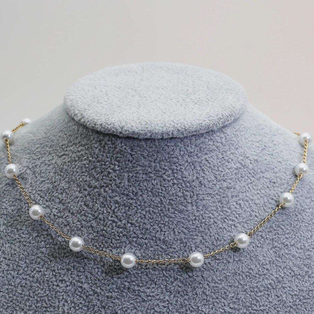 Pearl Station Gold Necklace