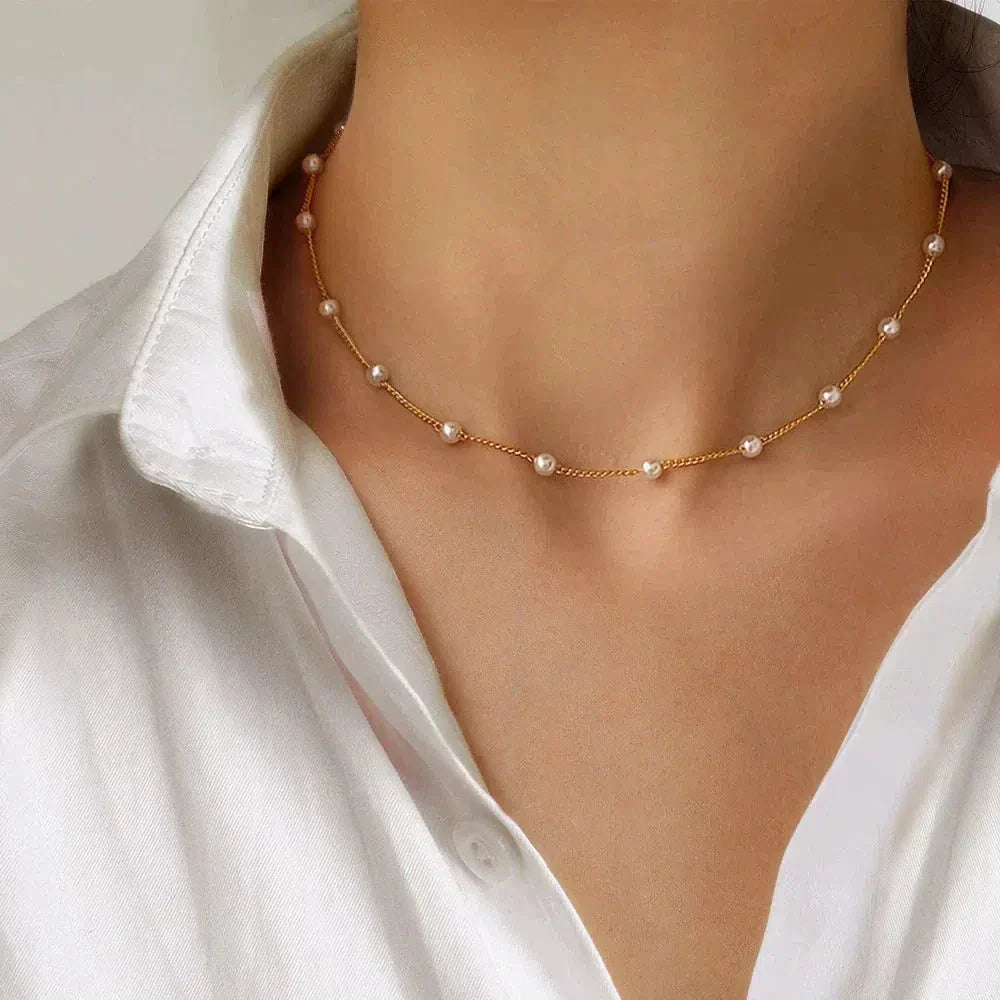 Pearl Station Gold Necklace – view 3