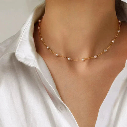 Pearl Station Gold Necklace – view 3