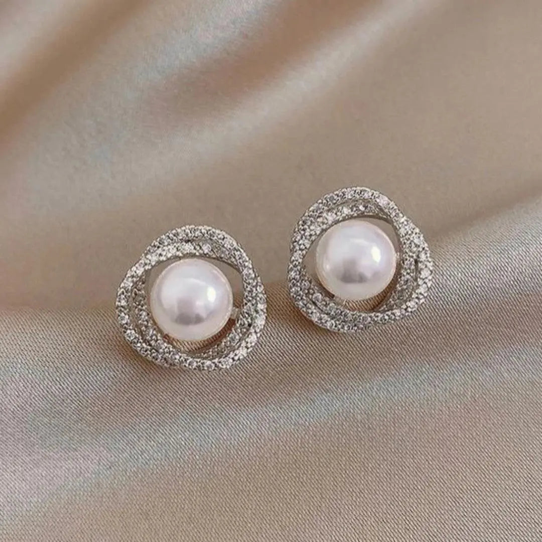 Pearl Swirl Halo Stud Earrings