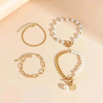Pearl Toggle Gold Bracelet Set