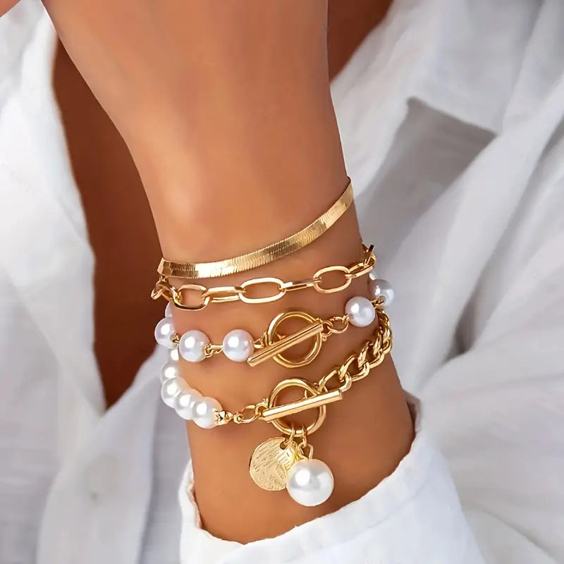 Pearl Toggle Gold Bracelet Set – view 2