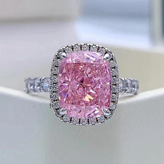 Pink Cushion Halo Ring
