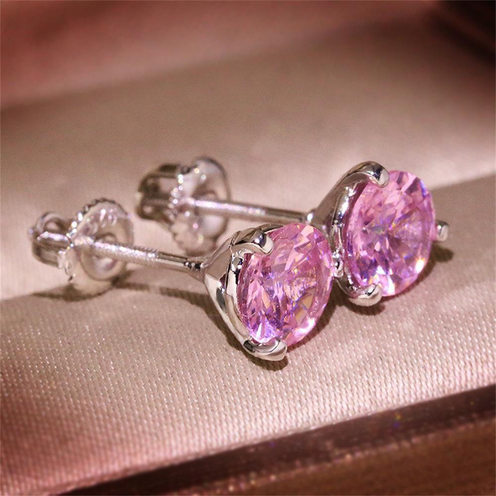 Pink Round Stud Earrings