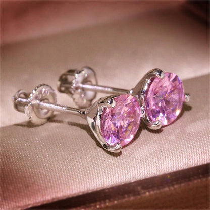 Pink Round Stud Earrings