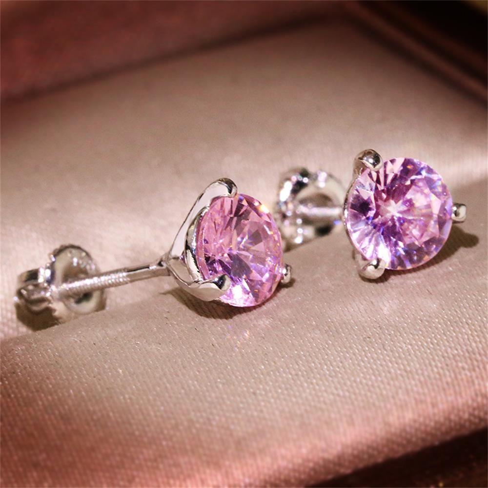 Pink Round Stud Earrings – view 2