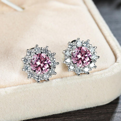 Pink Sunburst Halo Stud Earrings