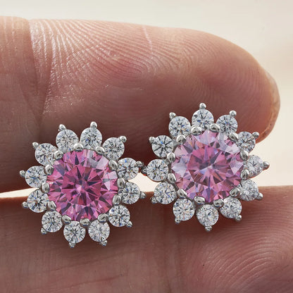 Pink Sunburst Halo Stud Earrings – view 2