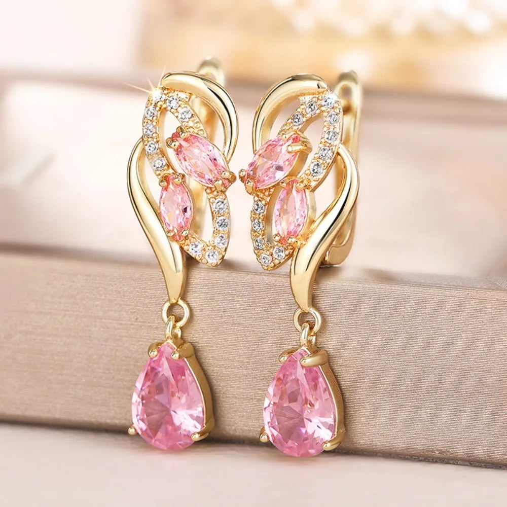 Pink Teardrop Drop Earrings – view 2