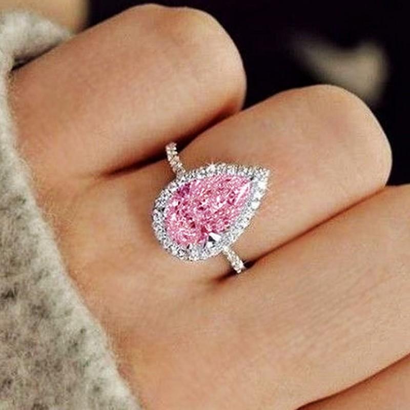 Pink Teardrop Halo Ring
