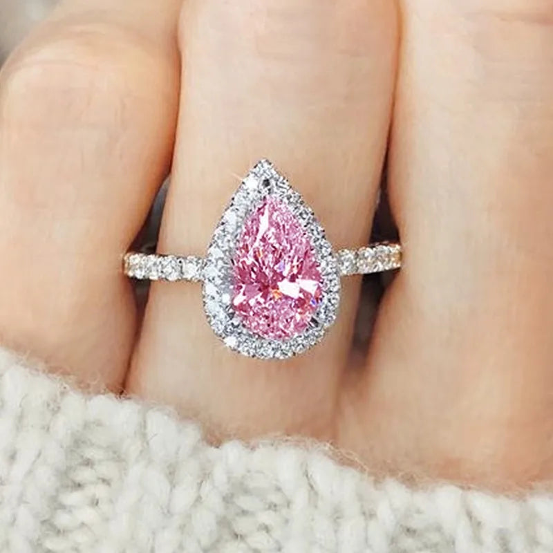 Pink Teardrop Halo Ring – view 2