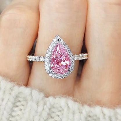 Pink Teardrop Halo Ring – view 2
