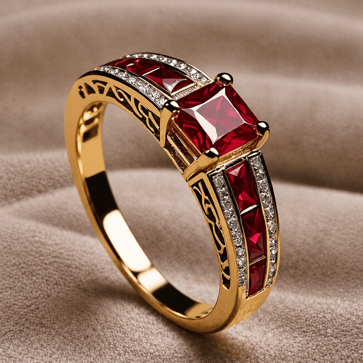 Ruby-Red Filigree Gold Ring
