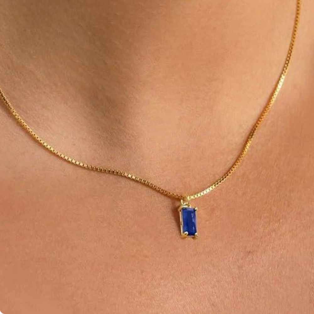 Sapphire-Blue Baguette Gold Necklace
