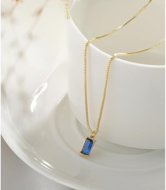 Sapphire-Blue Baguette Gold Necklace – view 2