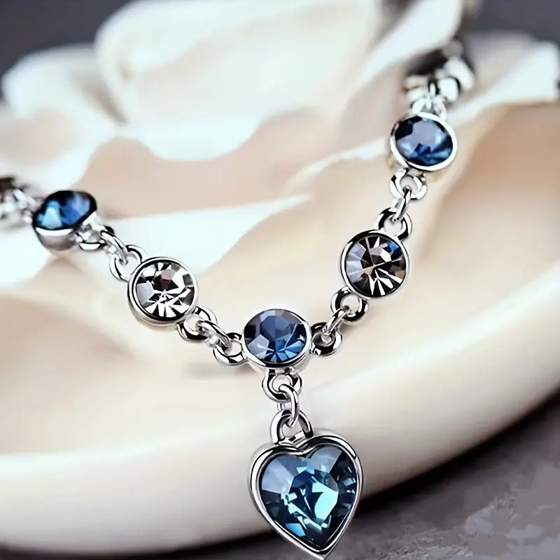 Sapphire-Blue Heart Charm Silver-Tone Bracelet – view 2