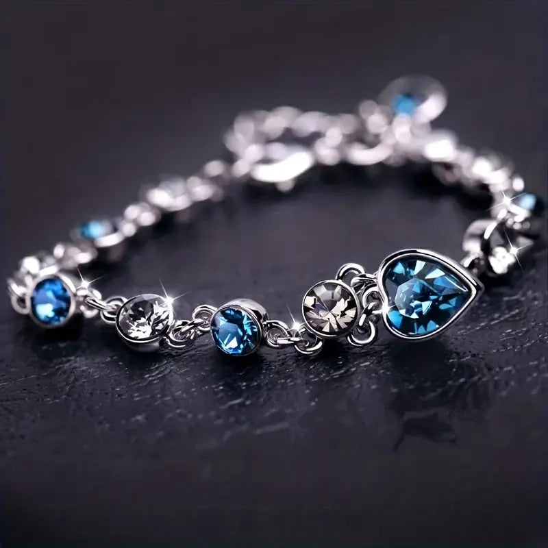Sapphire-Blue Heart Charm Silver-Tone Bracelet – view 3