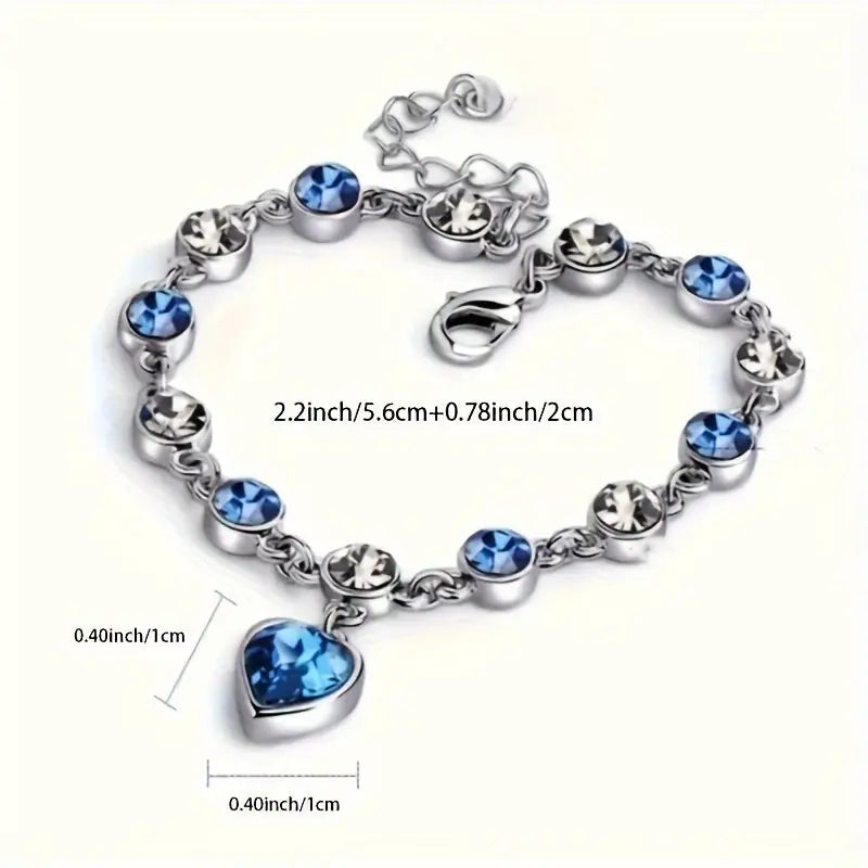 Sapphire-Blue Heart Charm Silver-Tone Bracelet – view 4