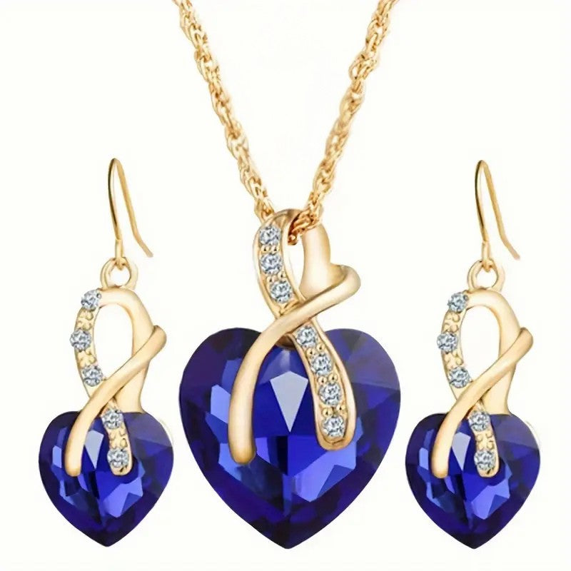 Sapphire-Blue Heart Gold Jewelry Set